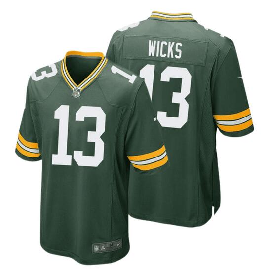 Men's Green Bay Packers #13 Dontayvion Wicks Green Football Stitched Game Jersey